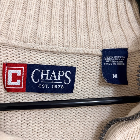Y2K Vintage Chaps Ralph Lauren Men's Zip Up Sweater in Cream - Picture 2 of 7
